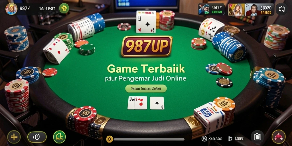 Screenshot utama 987UP menampilkan gameplay seru Poker yang intens.