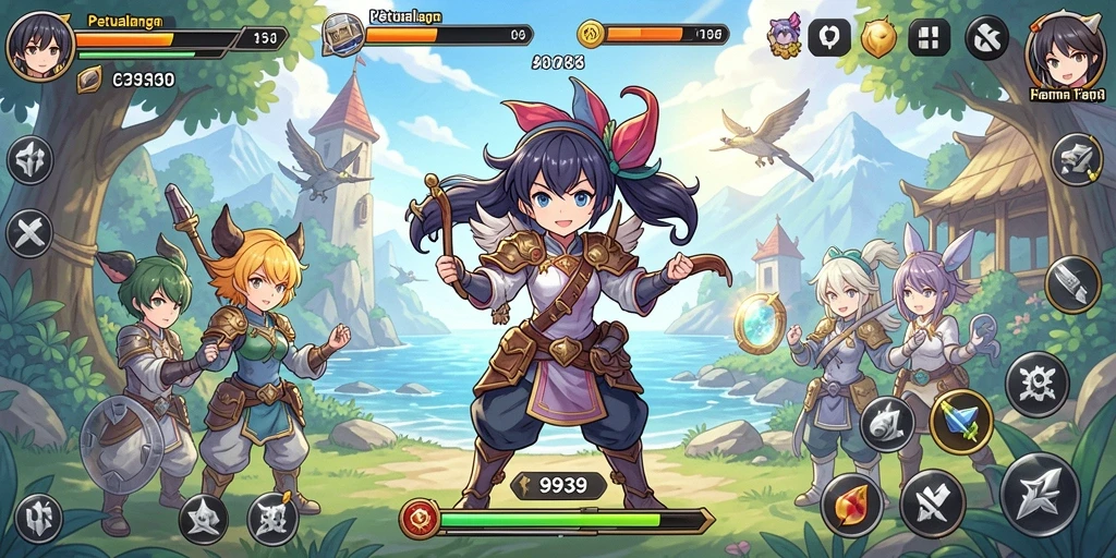 Screenshot menunjukkan karakter Anime dalam aksi penuh warna.