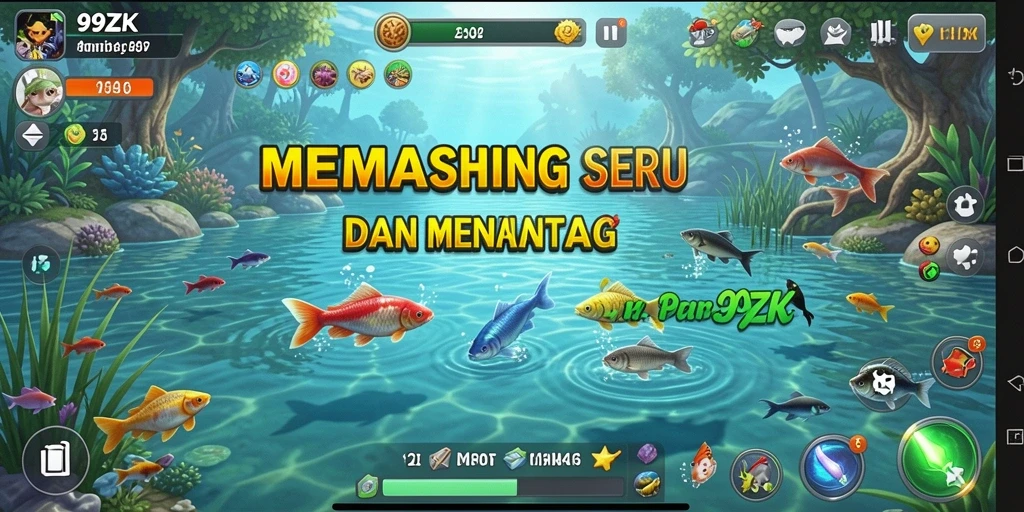 Gameplay utama 99ZK dengan aksi memancing yang seru.
