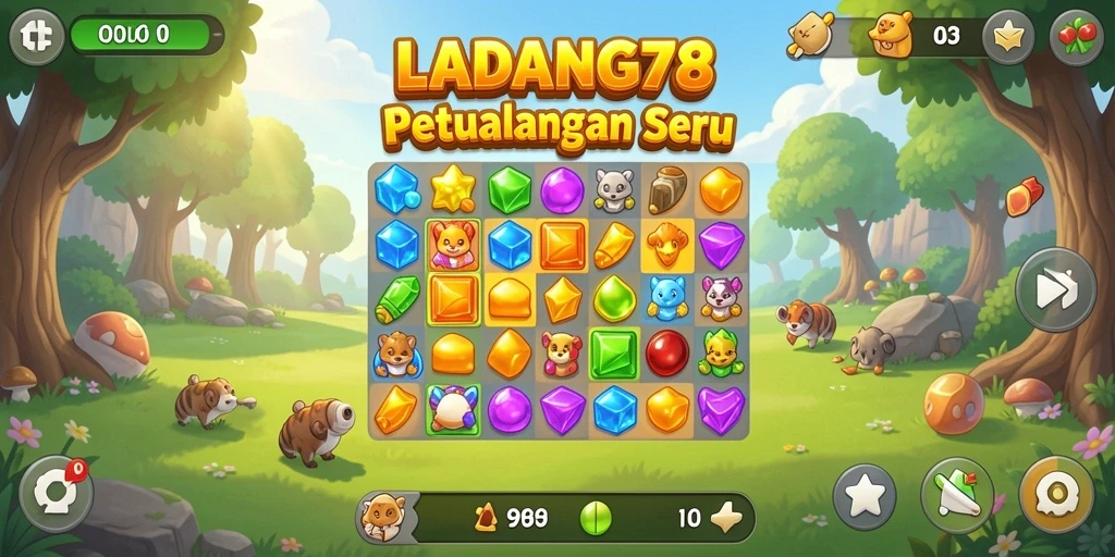 Screenshot menunjukkan gameplay seru di LADANG78 dengan kombinasi warna-warni.