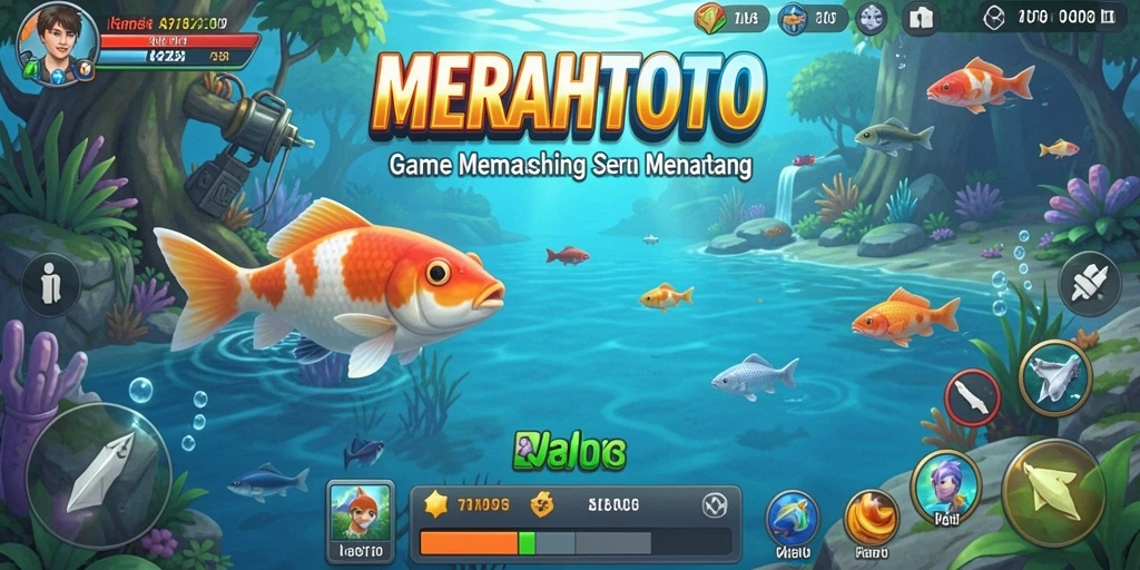 Tampilan gameplay seru MERAHTOTO saat memancing ikan besar.