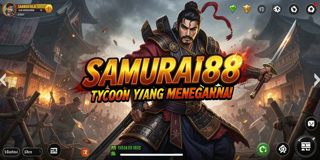 Screenshot gameplay SAMURAI88 menampilkan aksi mendebarkan dan tata letak kerajaan.