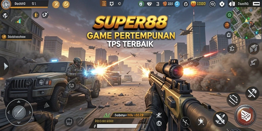 Tangkapan layar gameplay SUPER88 menampilkan aksi pertempuran yang intens.