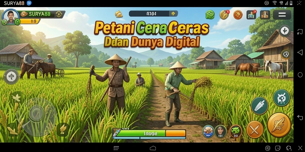 Tangkapan layar utama dari gameplay <strong>SURYA88</strong> yang menunjukkan aktivitas bertani yang menyenangkan.
