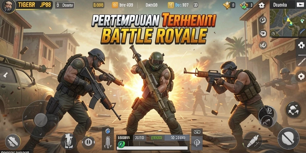 Tampilan gameplay seru dalam TIGERJP88 dengan aksi Battle Royale yang intens.